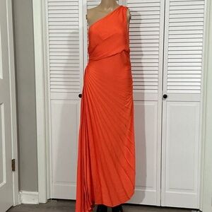 House of Harlow 1960 One-Shoulder Bright Orange Draped Gown